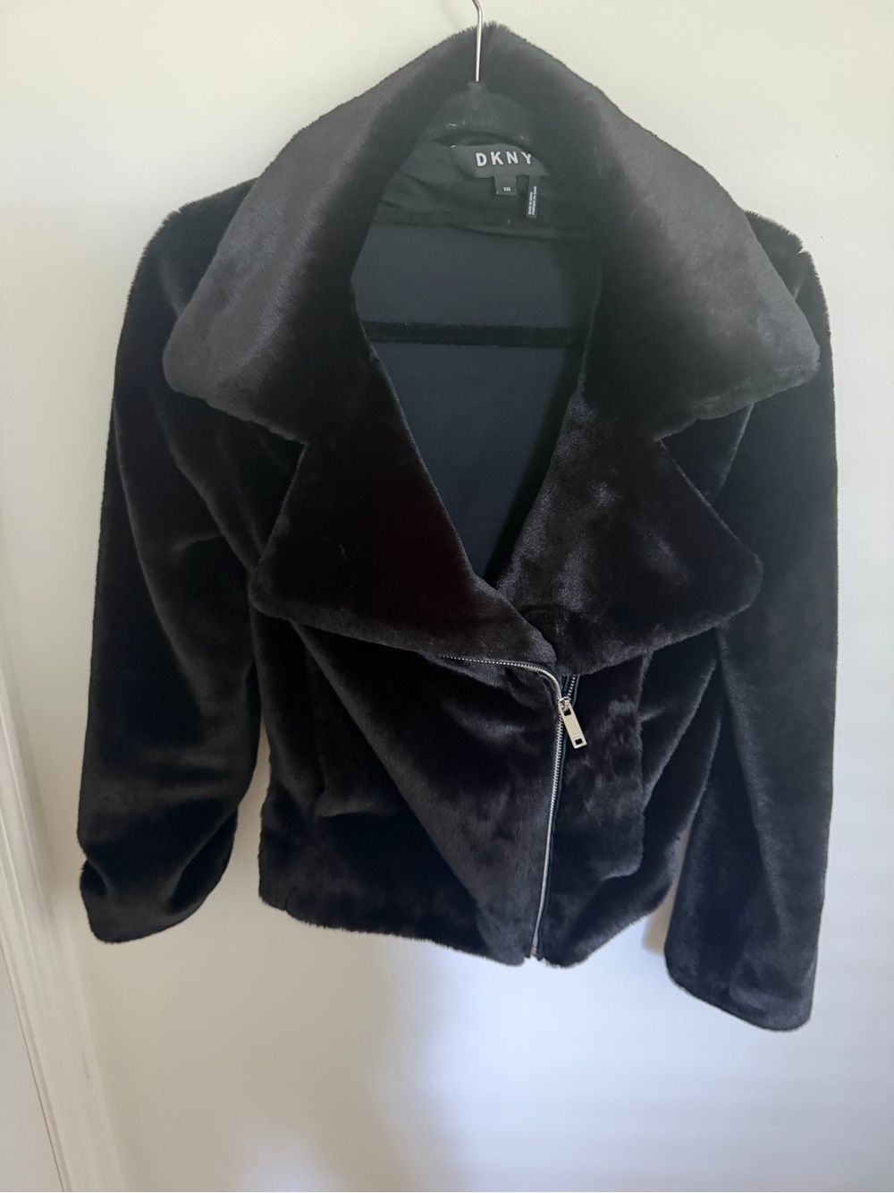 DKNY Plush Faux Fur Jacket in Black